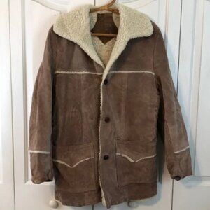 Vintage 70s Marlboro Man Suede Leather Shearling Rancher Coat